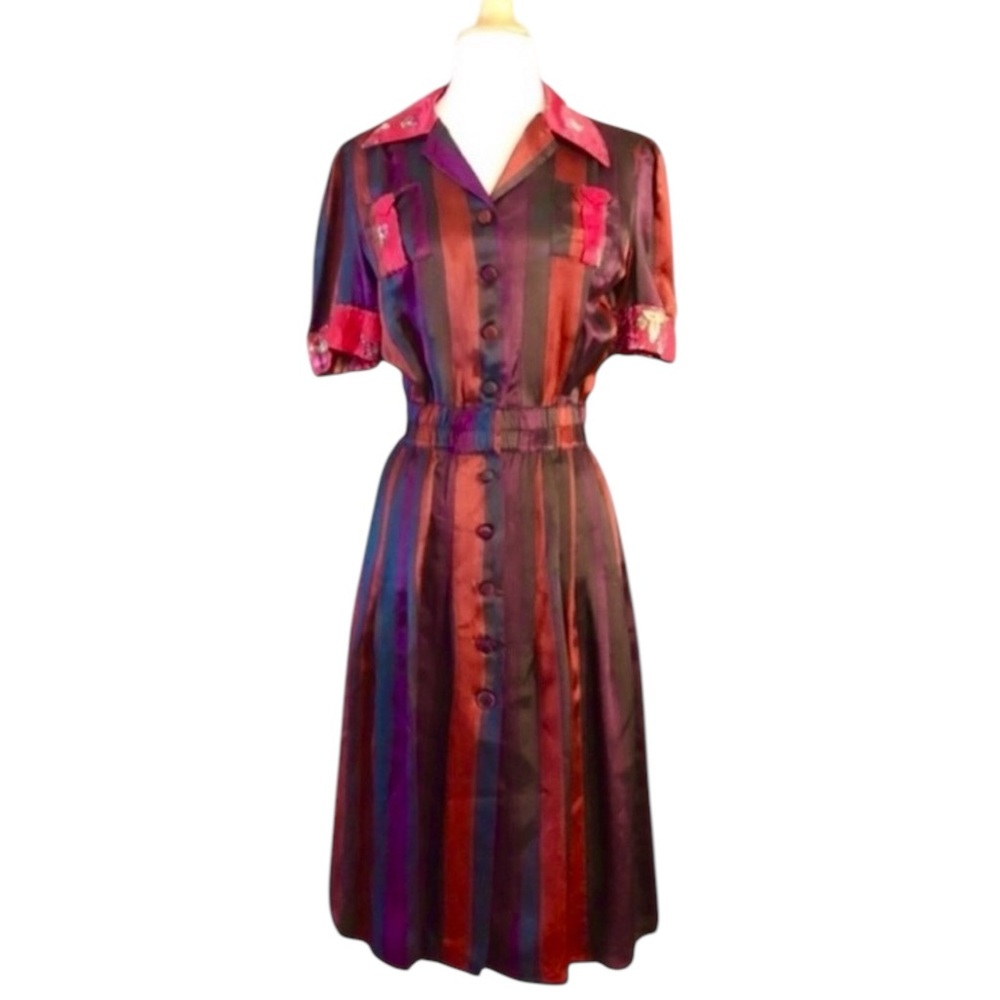 Vintage Y2K Jean Paul Gaultier Italy Striped Button Down Dress, Jewel Tones, S